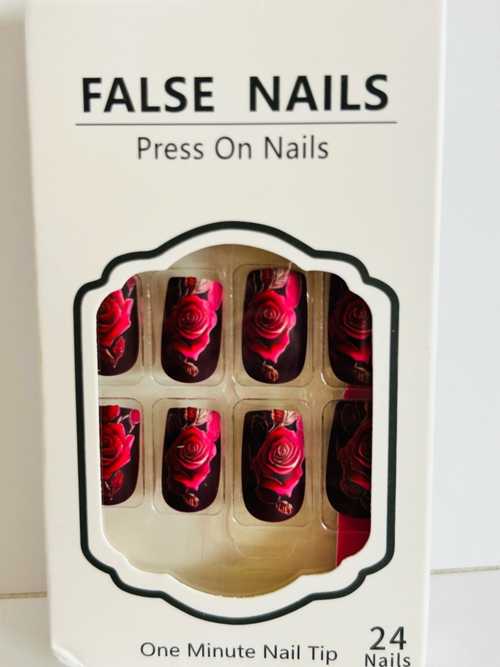 False Nails Press On Nails - Red Rose Design